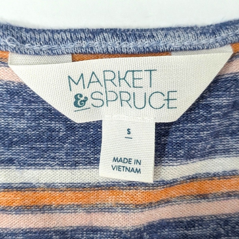 Market & Spruce Striped Knit Dress Sleeveless Drawstring Waist Pockets Coastal S - Picture 4 of 13